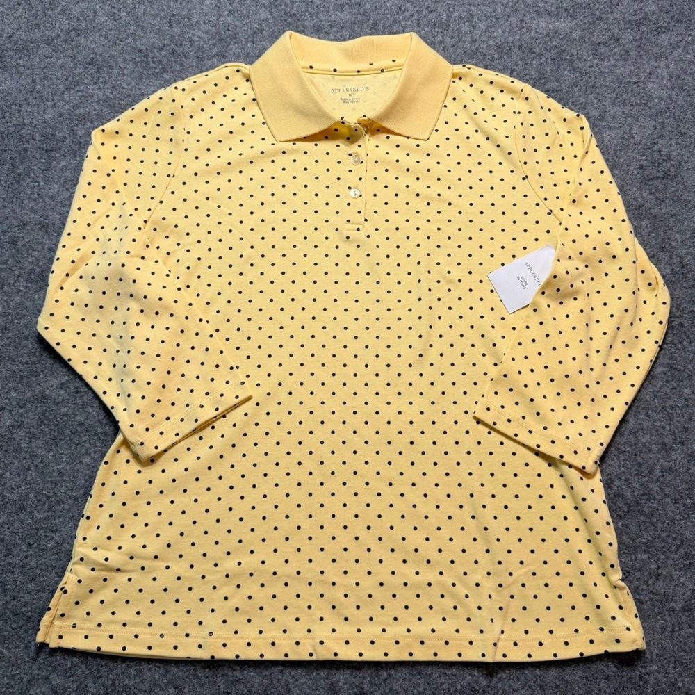 NWT Appleseed's Yellow Polka Dot Long Sleeve Polo Top Medium